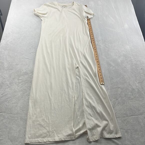 L‎ Space White M 100% Cotton Short Sleeve T Shirt Maxi Dress Slit - Picture 10 of 16